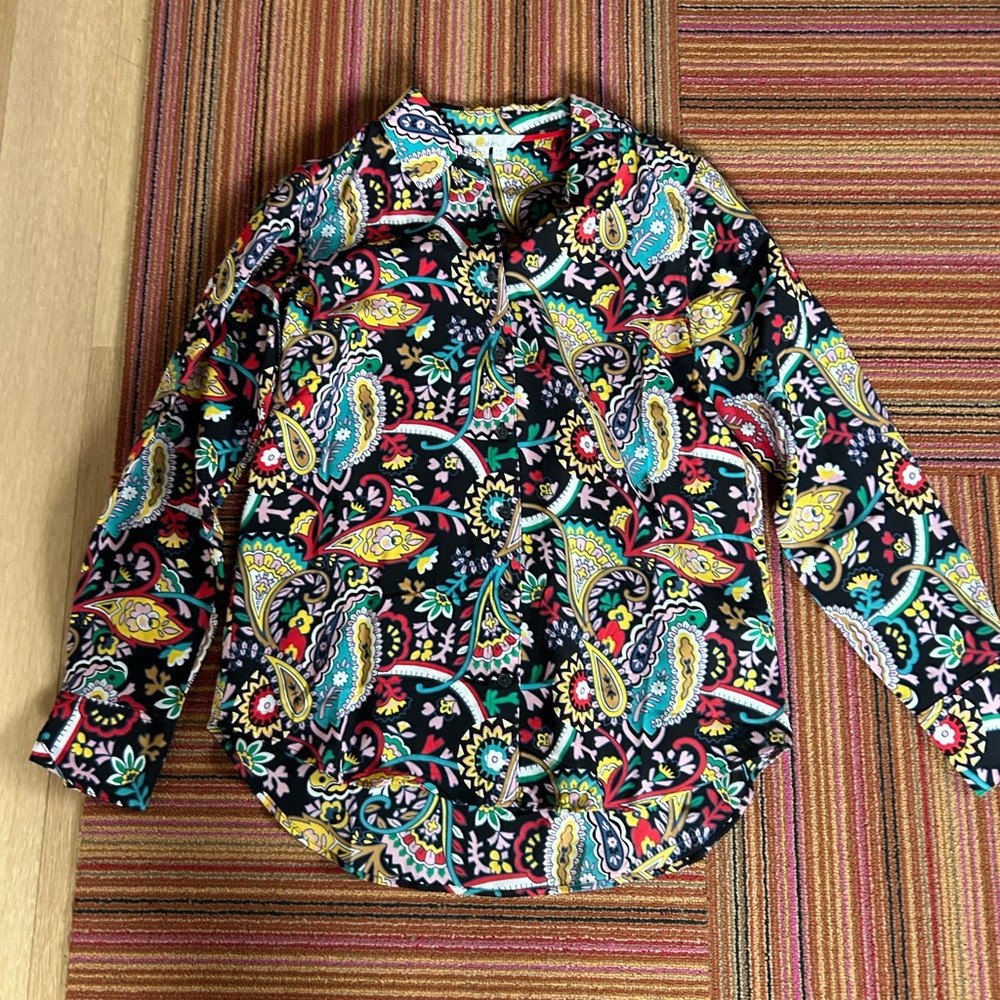 Boden Black Paisley Silk Blouse – Size 4 Petite